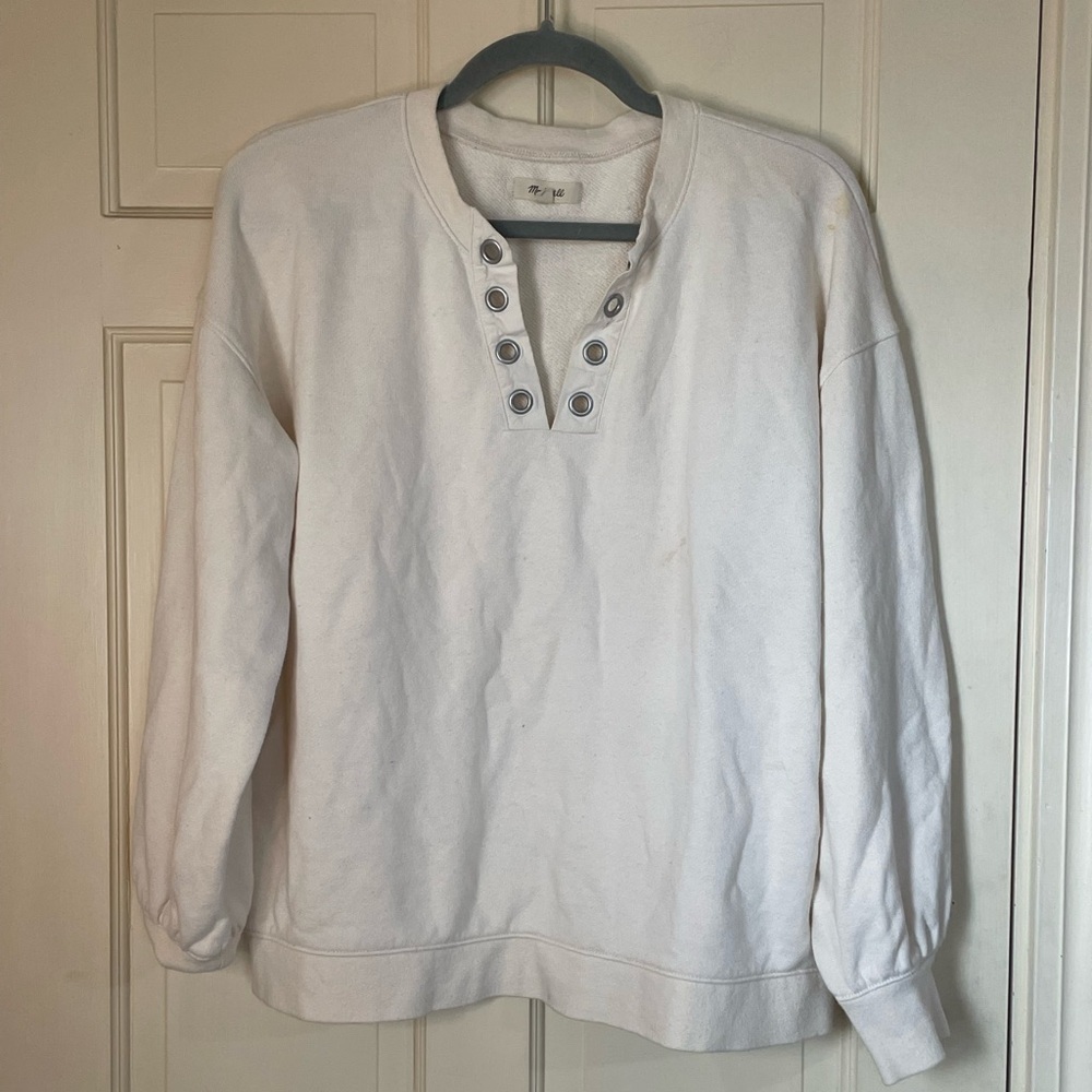 Madewell Women's Beige Cream  Henley Soft Cozy Sweatshirt Size Medium Casual